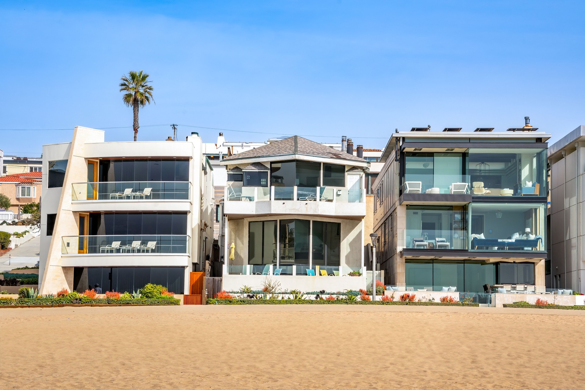 Hermosa Beach, California - Daytime, sunny beach front homes, walkways, neighborhoods
